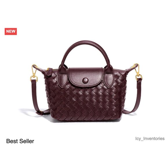 Mini Braided Faux Leather Top Handle Satchel Crossbody Bag